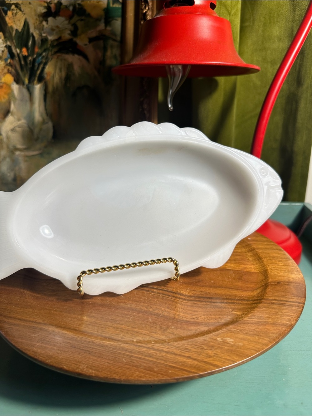 Vintage Glasbake Milk Glass Fish Dish Made In USA